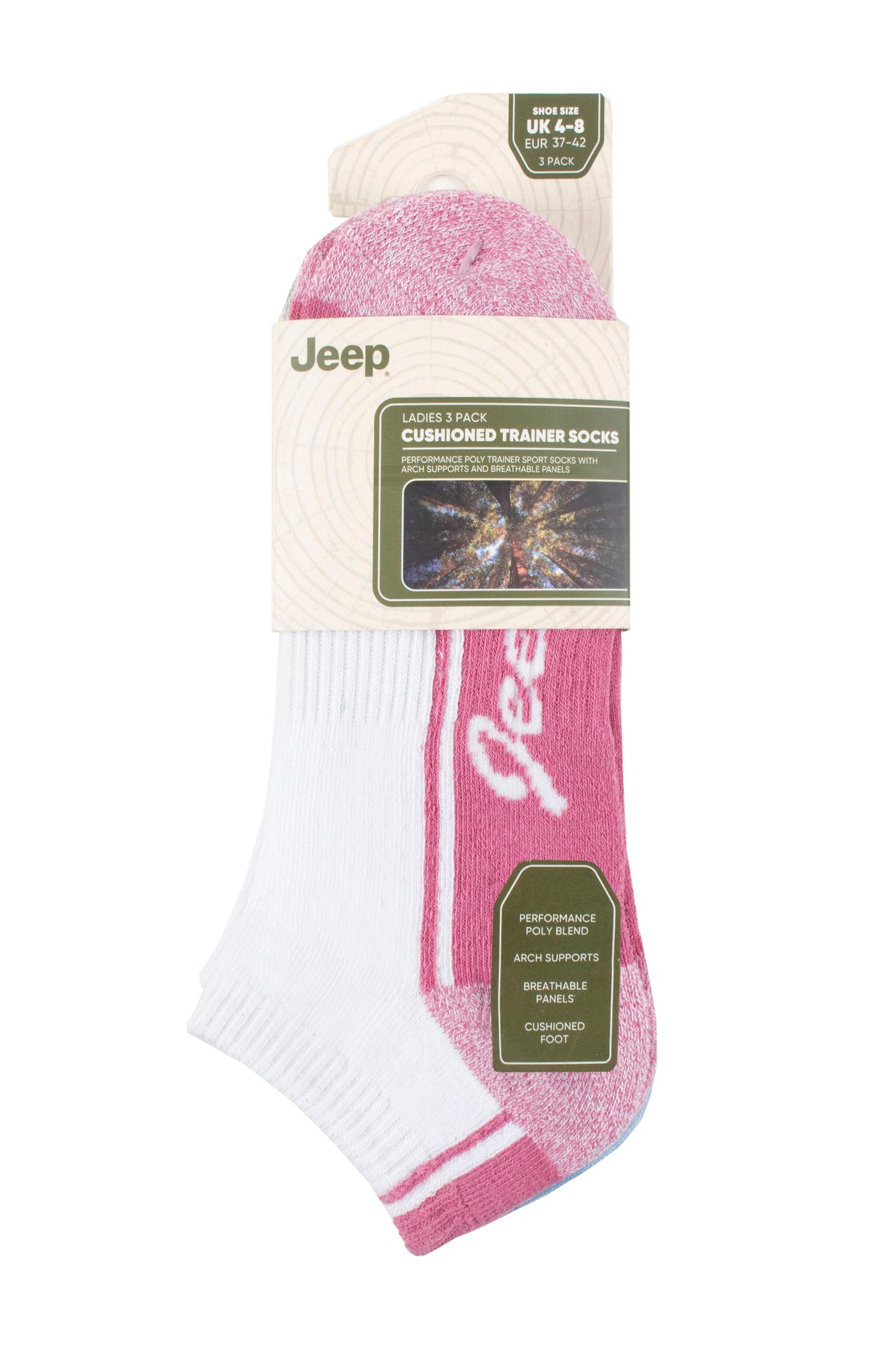 Women's 3 Pair Jeep Performance Cushioned Trainer Socks