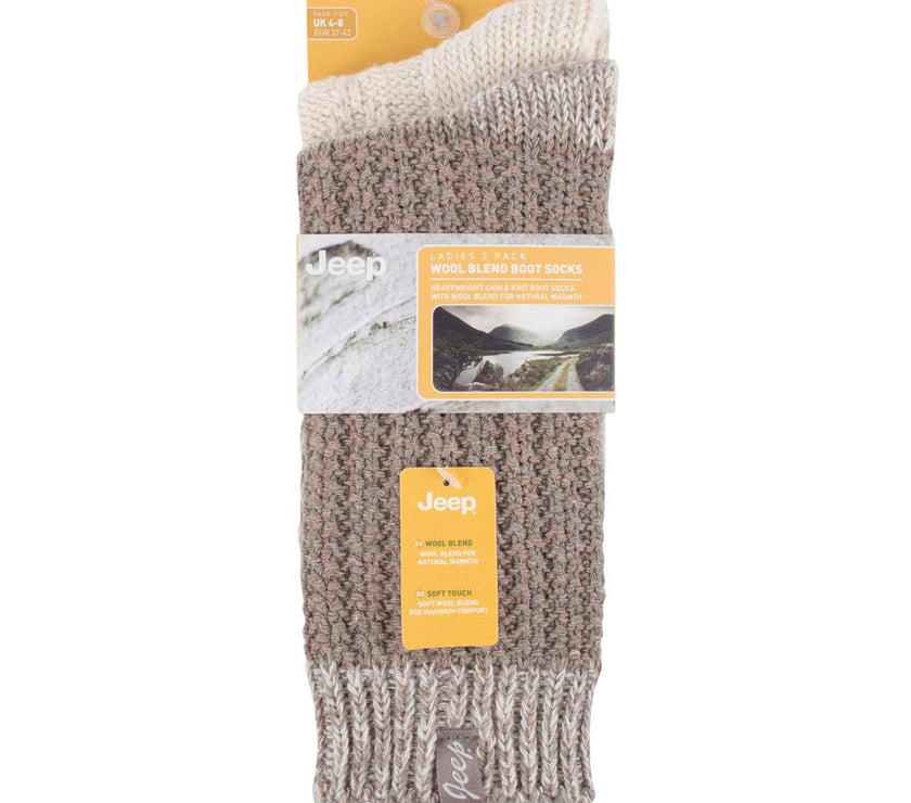 Women's 2 Pair Jeep Wool Blend Cable Knit Boot Socks