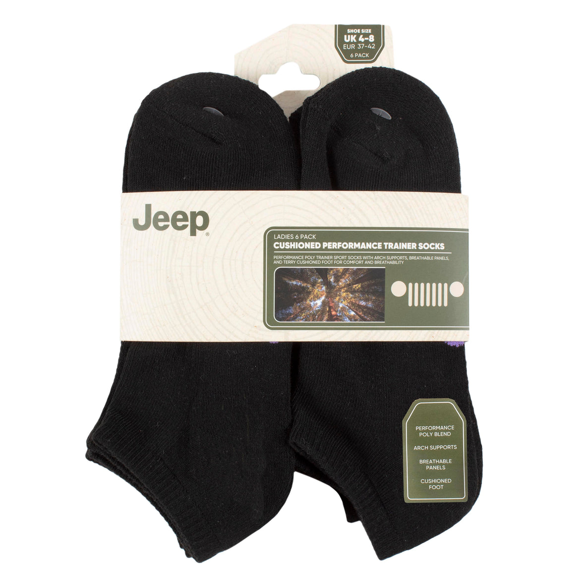 Women's 6 Pair Jeep Performance Cushioned Trainer Socks