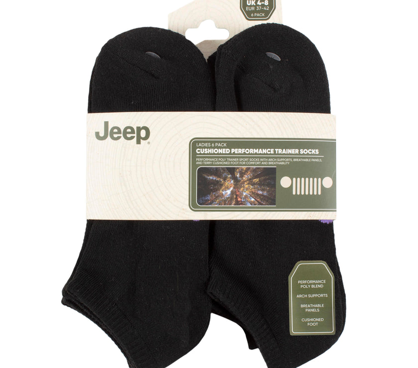Women's 6 Pair Jeep Performance Cushioned Trainer Socks