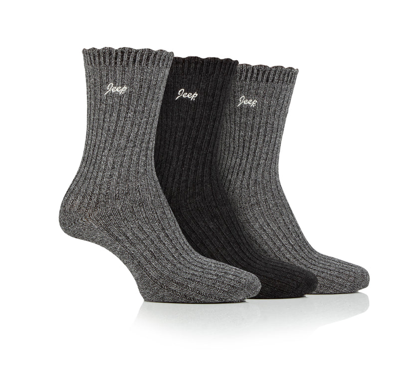 Women's 3 Pair Jeep Bamboo Scalloped Top Socks