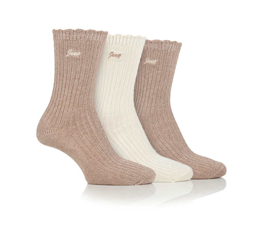 Women's 3 Pair Jeep Bamboo Scalloped Top Socks