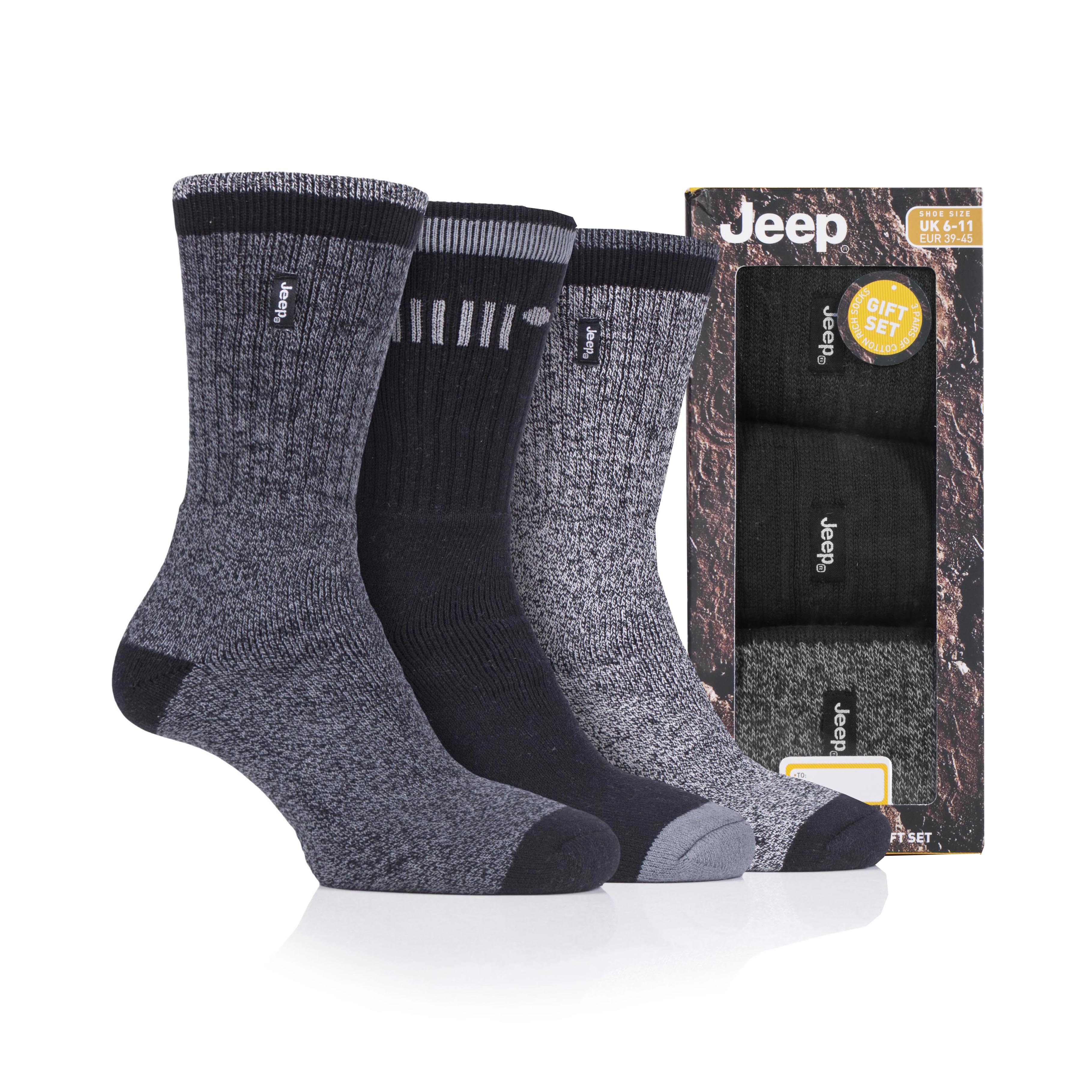 Men's 3 Pair Jeep Terrain Cotton Boot Socks Gift Box