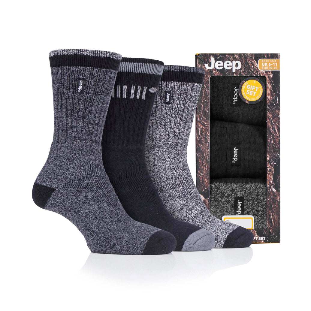Men's 3 Pair Jeep Terrain Cotton Boot Socks Gift Box