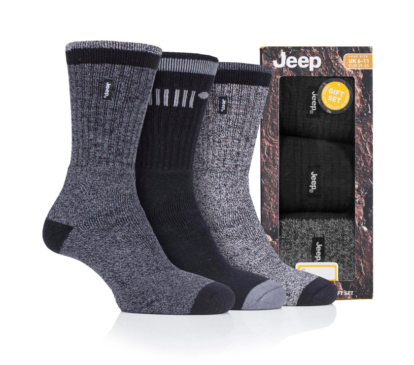 Men's 3 Pair Jeep Terrain Cotton Boot Socks Gift Box