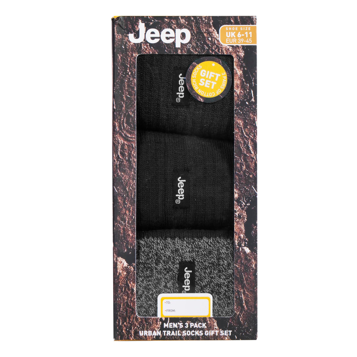 Men's 3 Pair Jeep Terrain Cotton Boot Socks Gift Box