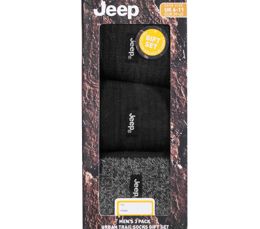 Men's 3 Pair Jeep Terrain Cotton Boot Socks Gift Box