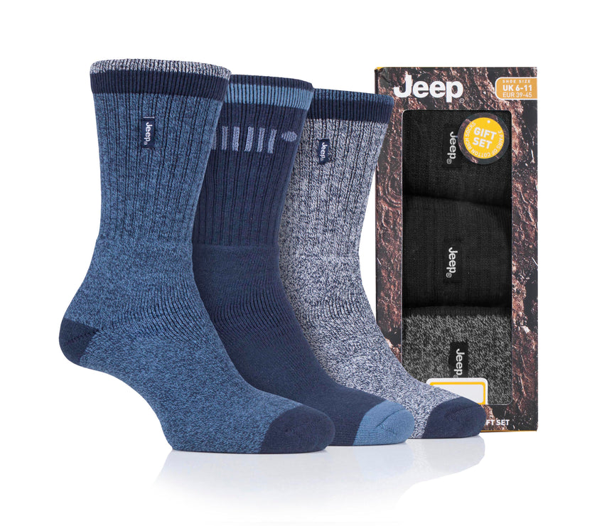 Men's 3 Pair Jeep Terrain Cotton Boot Socks Gift Box