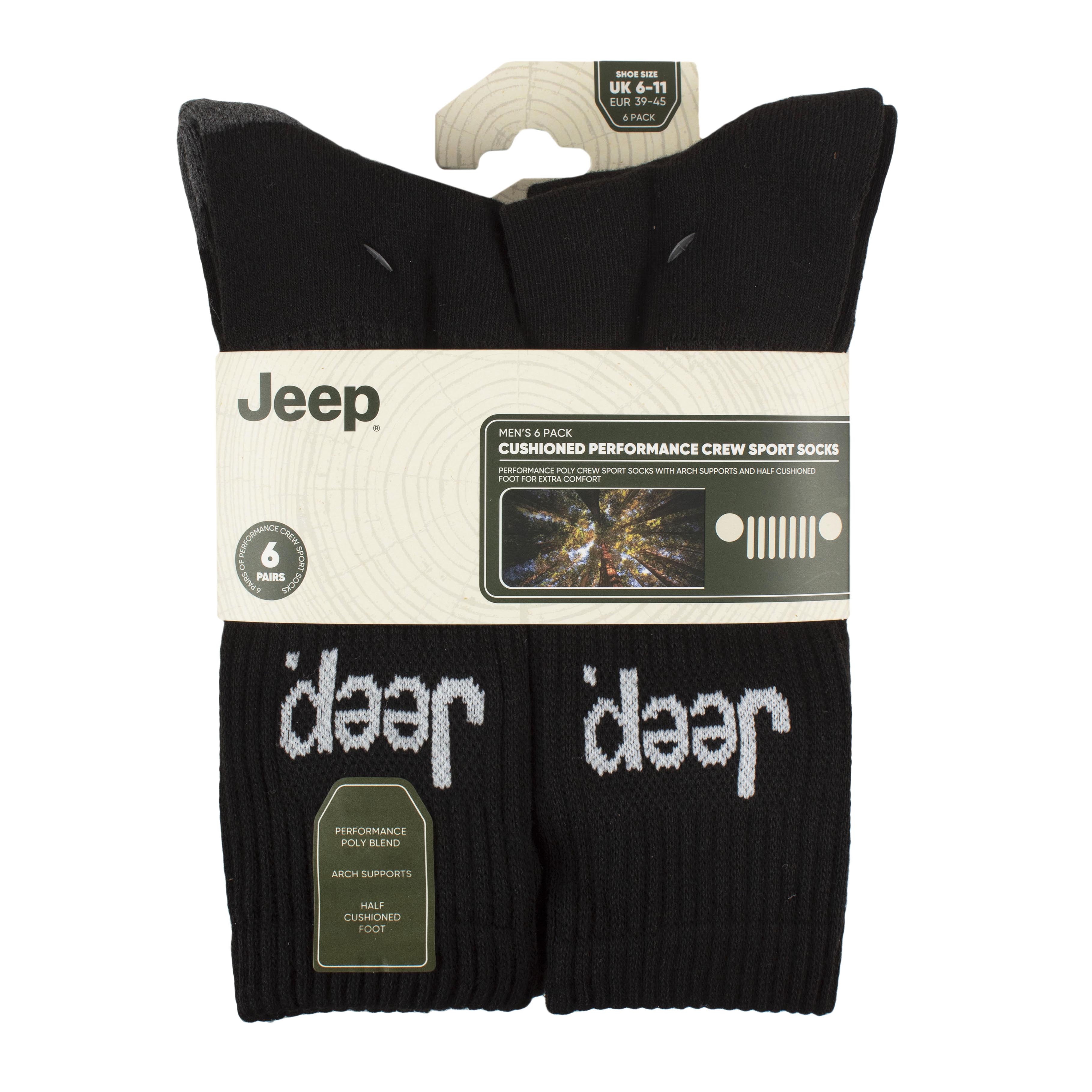 Men's 6 Pair Jeep Performance Crew Sports Socks