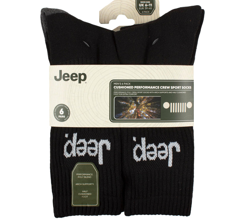 Men's 6 Pair Jeep Performance Crew Sports Socks