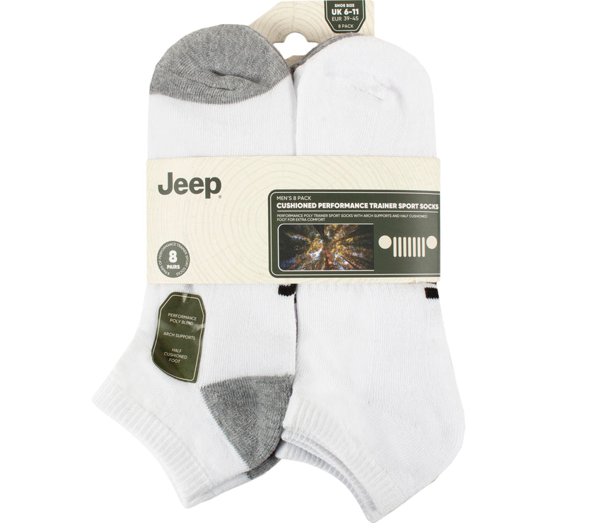 Men's 8 Pair Jeep Performance Sport Trainer Socks