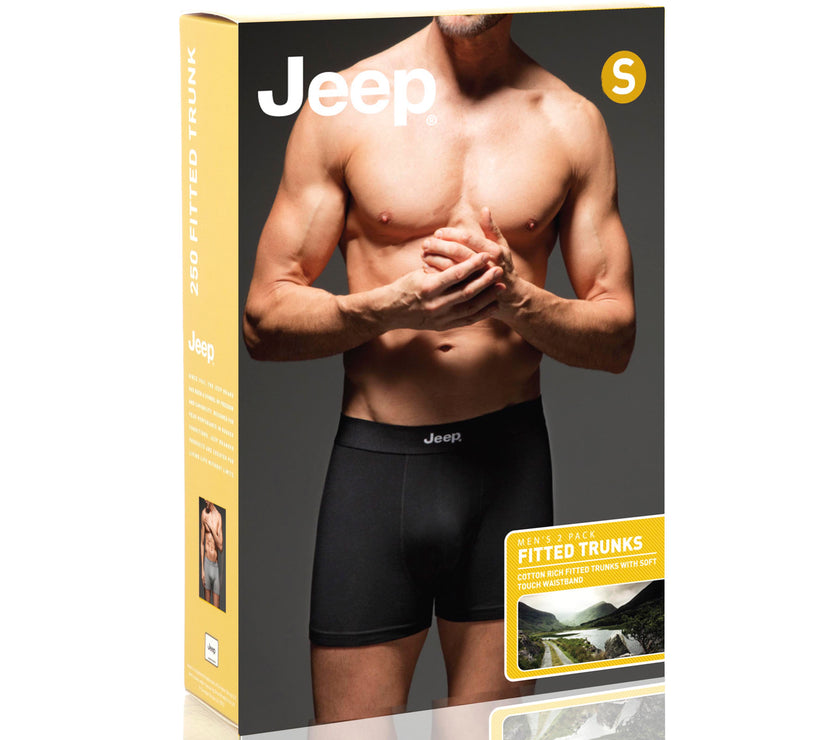 Men's 2 Pack Jeep Cotton Plain Fitted Trunks
