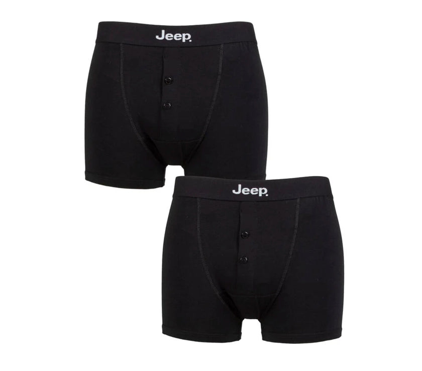 Men's 2 Pack Jeep Cotton Plain Button Front Boxer Shorts
