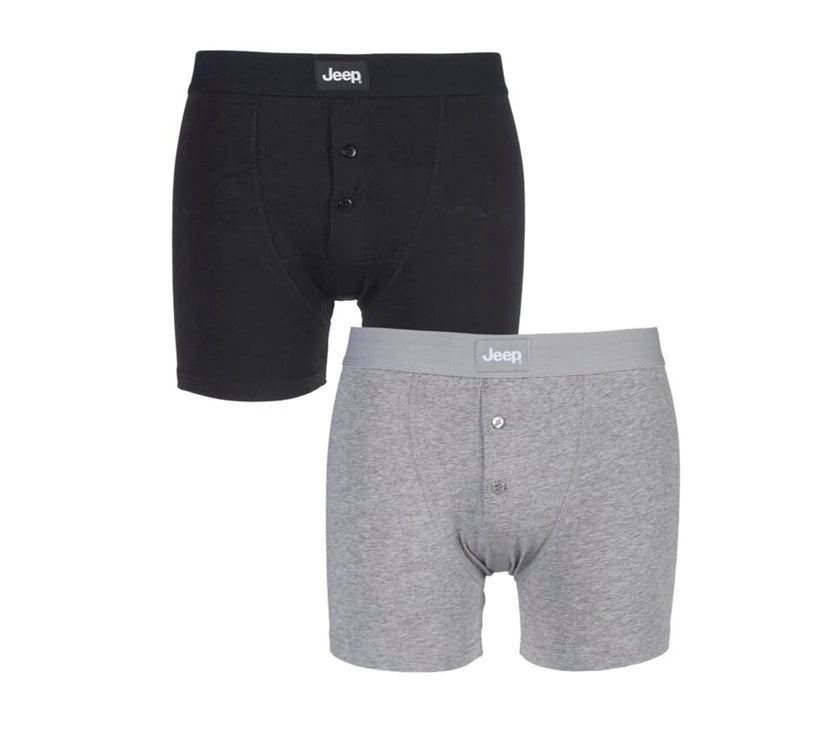 Men's 2 Pack Jeep Cotton Plain Button Front Boxer Shorts