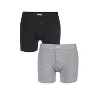Men's 2 Pack Jeep Cotton Plain Button Front Boxer Shorts