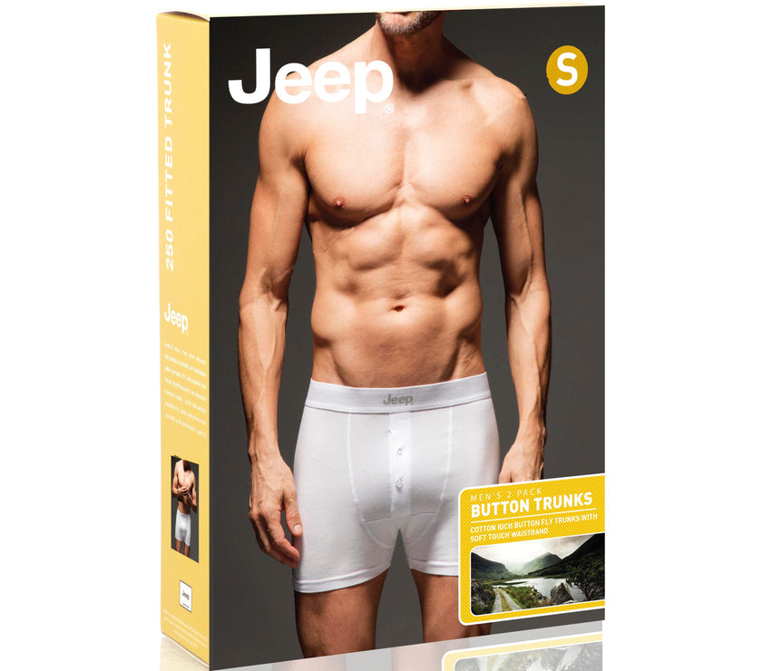 Men's 2 Pack Jeep Cotton Plain Button Front Boxer Shorts
