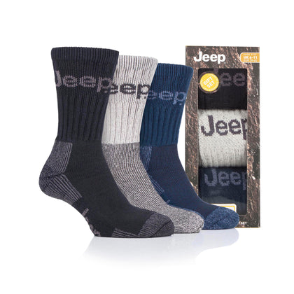 Men's 3 Pair Jeep Luxury Heavyweight Cotton Boot Socks Gift Box