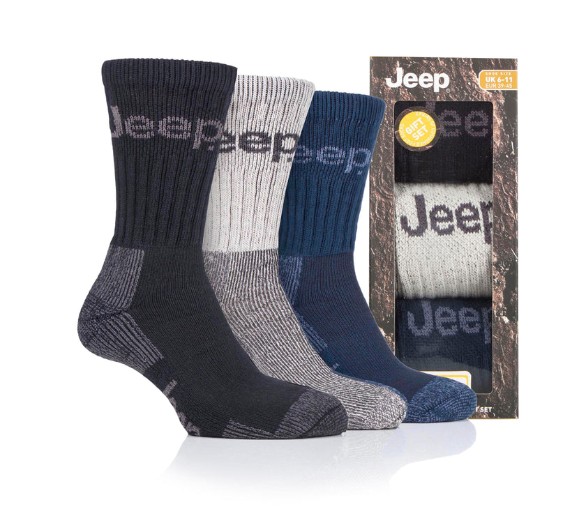 Men's 3 Pair Jeep Luxury Heavyweight Cotton Boot Socks Gift Box