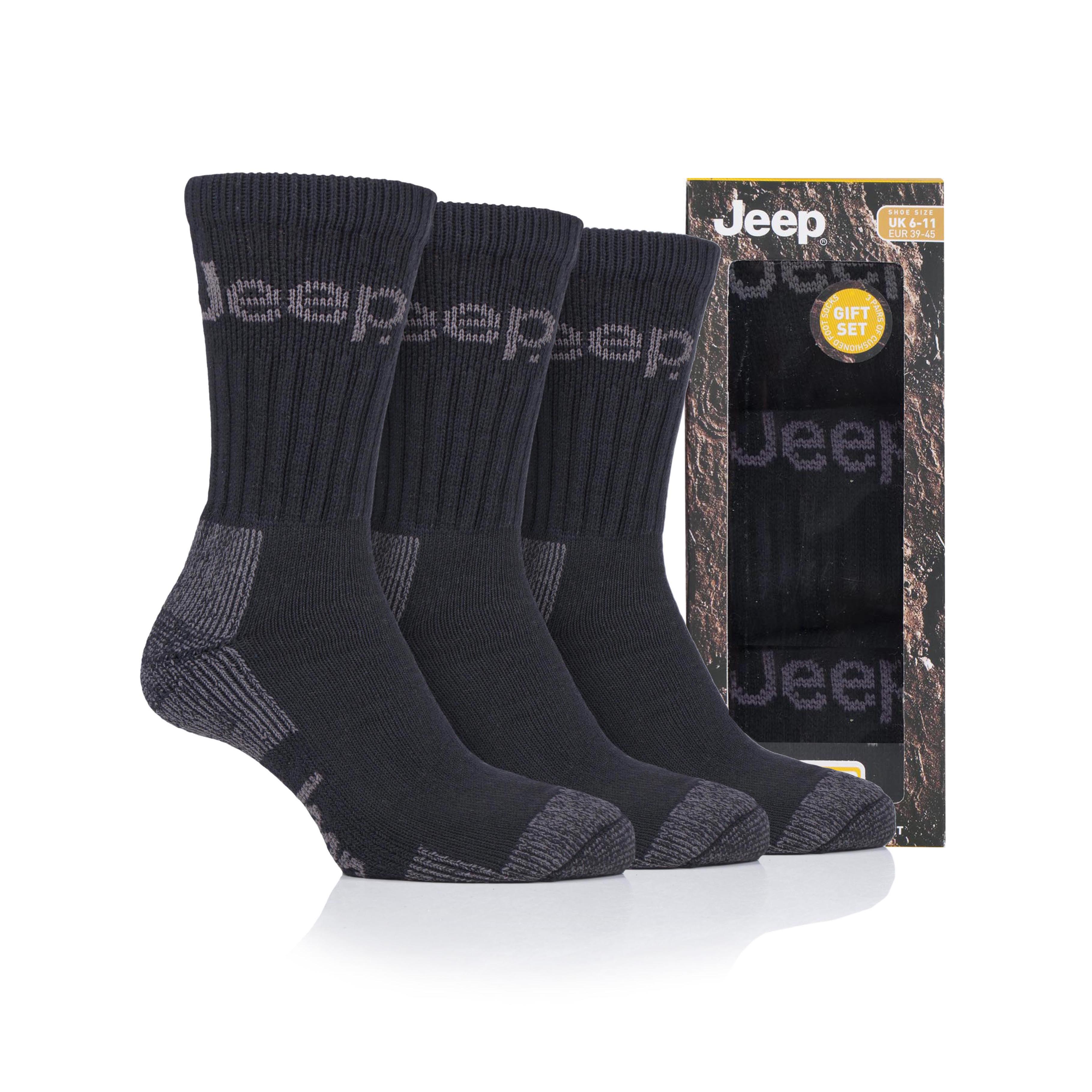 Men's 3 Pair Jeep Luxury Heavyweight Cotton Boot Socks Gift Box