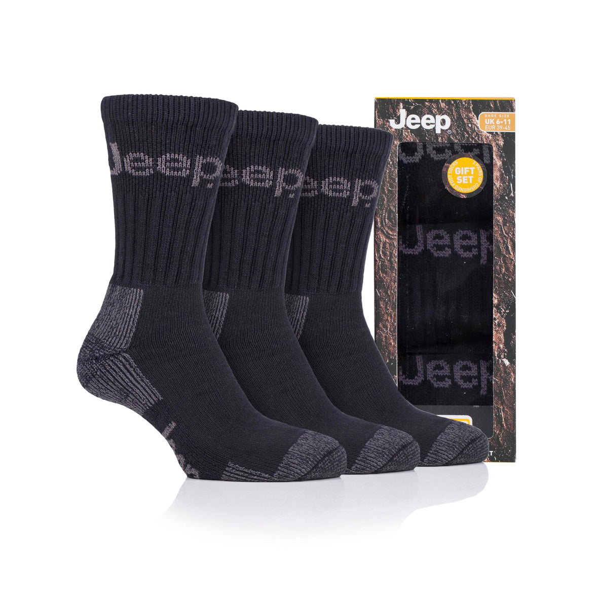 Men's 3 Pair Jeep Luxury Heavyweight Cotton Boot Socks Gift Box