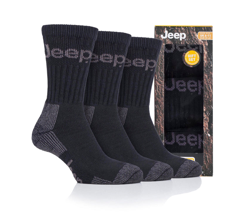 Men's 3 Pair Jeep Luxury Heavyweight Cotton Boot Socks Gift Box