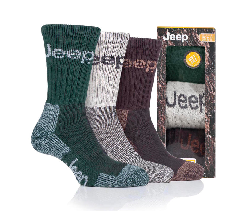 Men's 3 Pair Jeep Luxury Heavyweight Cotton Boot Socks Gift Box