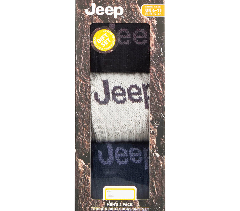 Men's 3 Pair Jeep Luxury Heavyweight Cotton Boot Socks Gift Box
