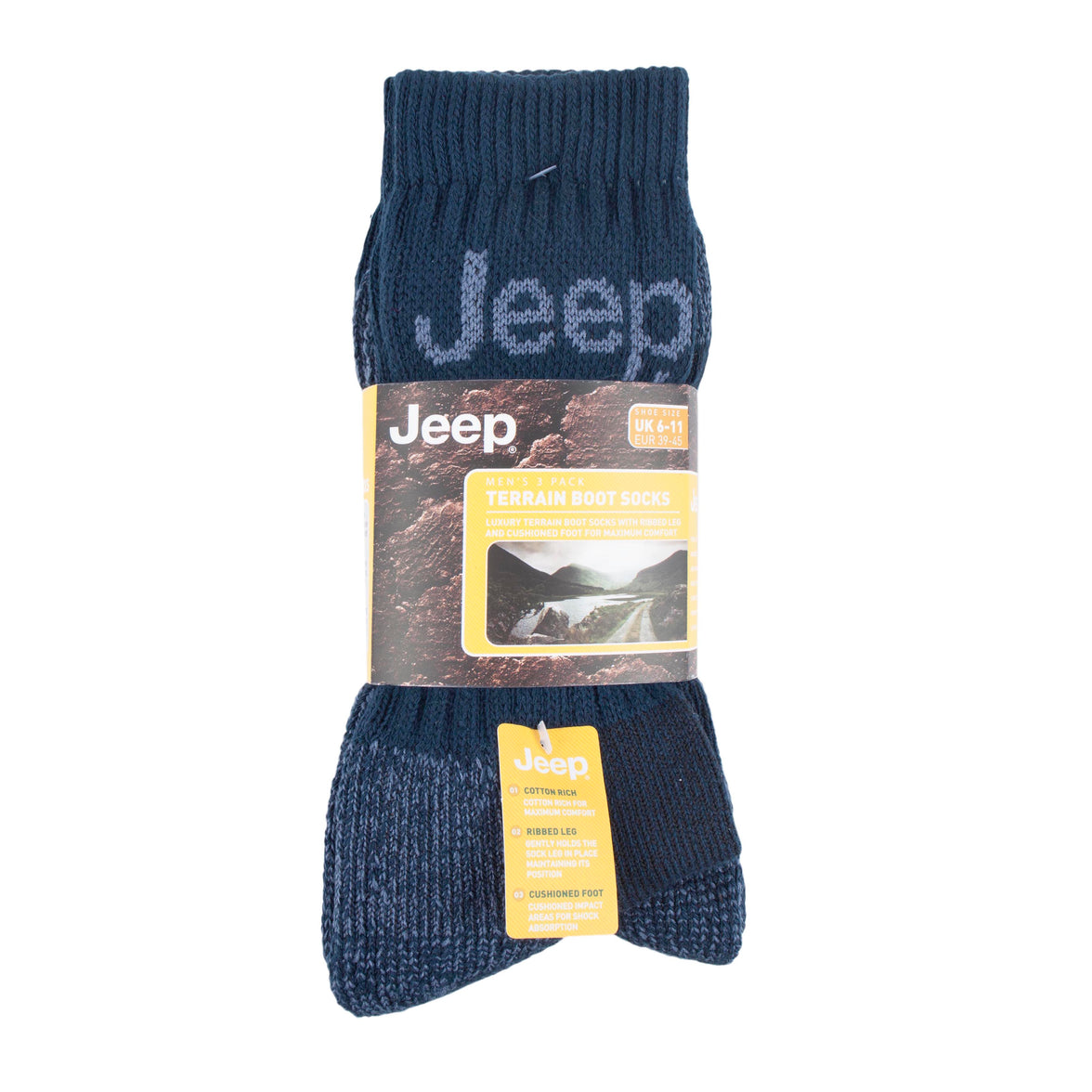 Mens 3 Pair Jeep Luxury Heavyweight Cotton Boot Socks