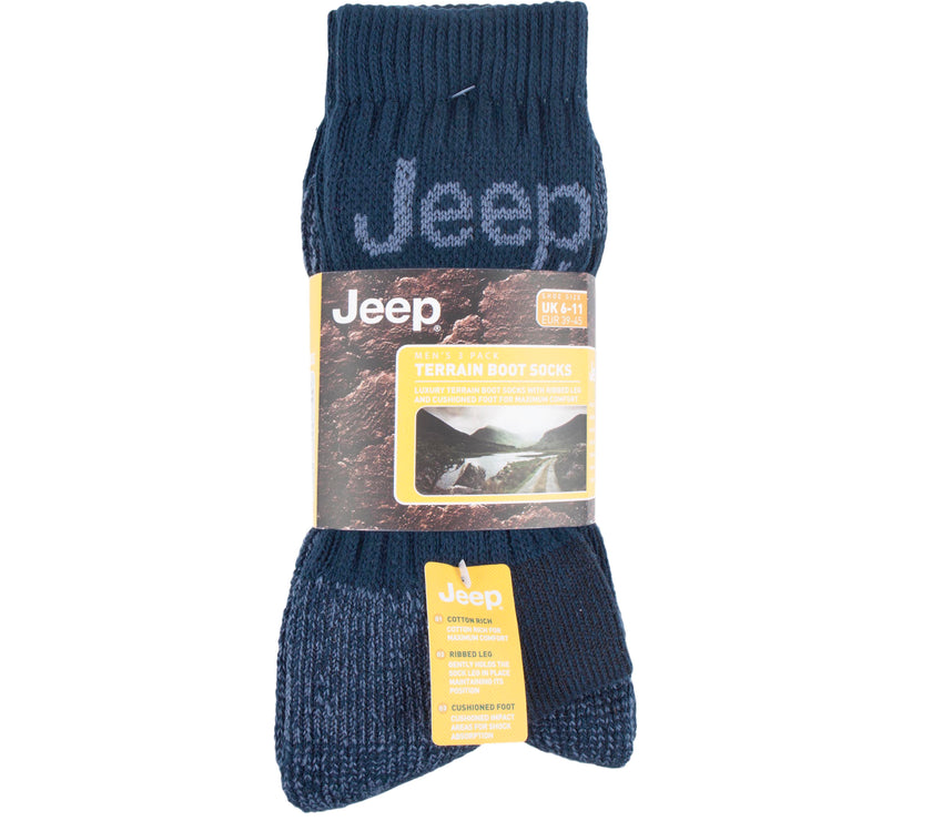 Mens 3 Pair Jeep Luxury Heavyweight Cotton Boot Socks