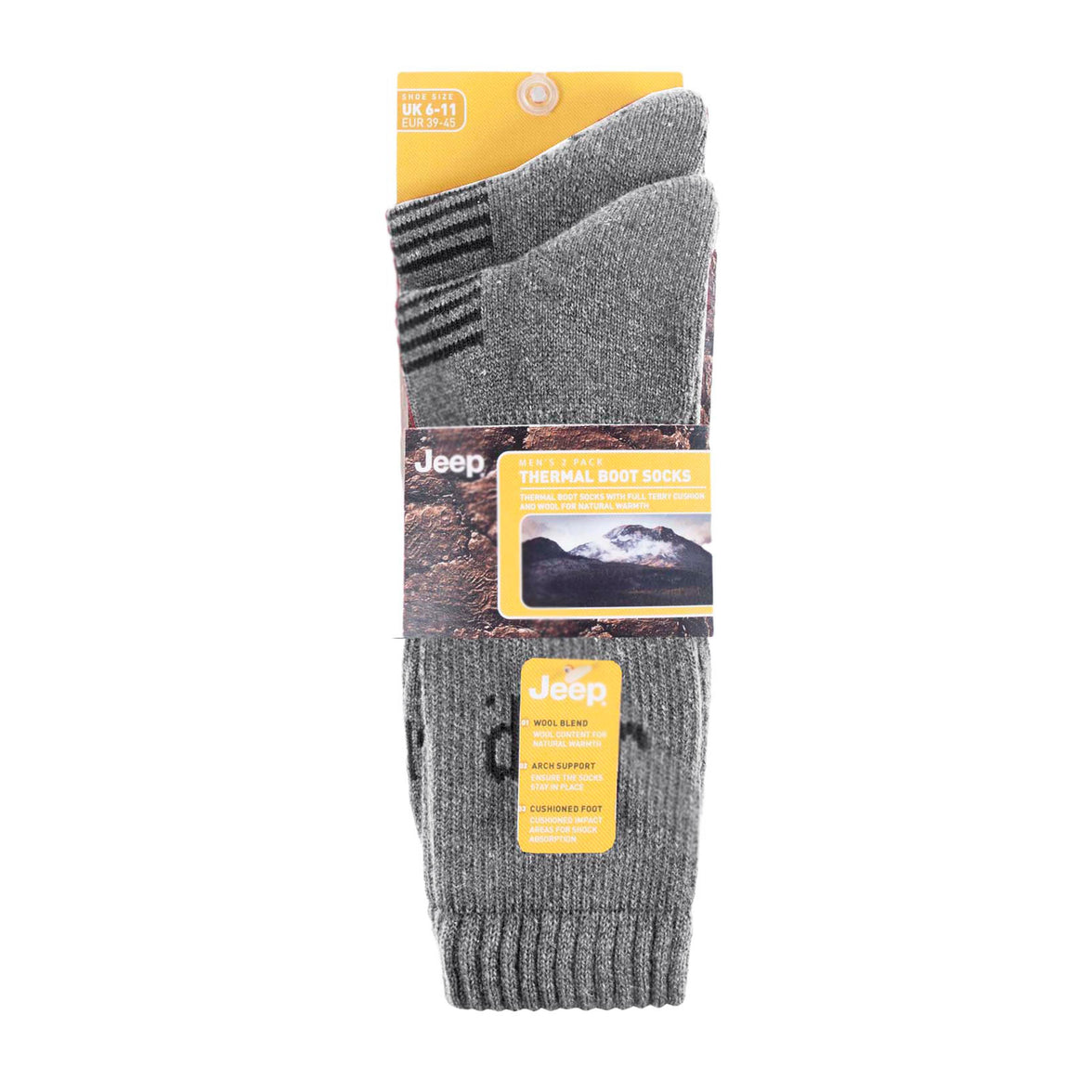 Men's 2 Pair Jeep Performance Wool Blend Thermal Socks