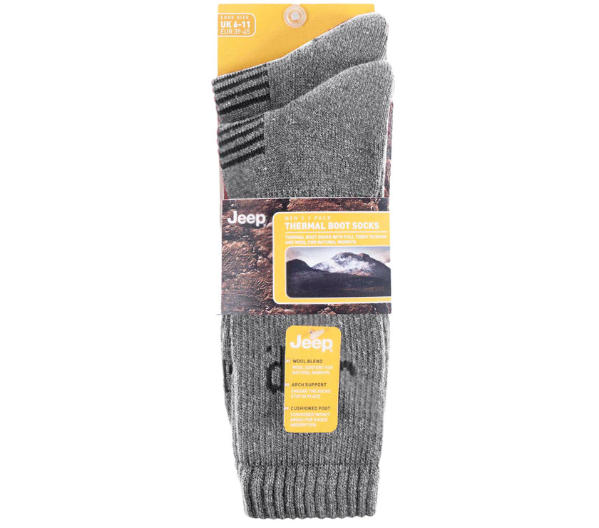 Men's 2 Pair Jeep Performance Wool Blend Thermal Socks