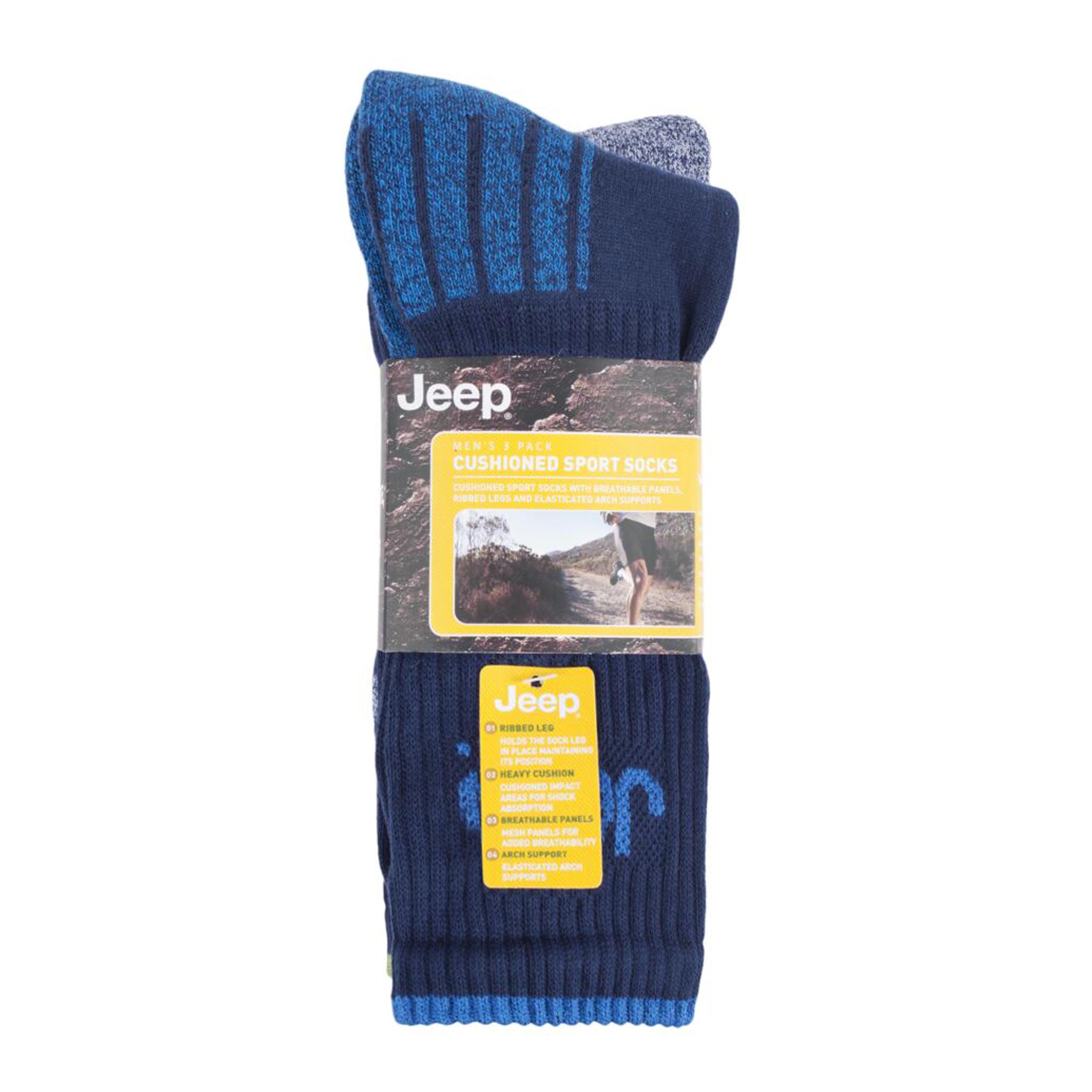 Men's 3 Pair Jeep Cotton Technical Crew Sport Socks