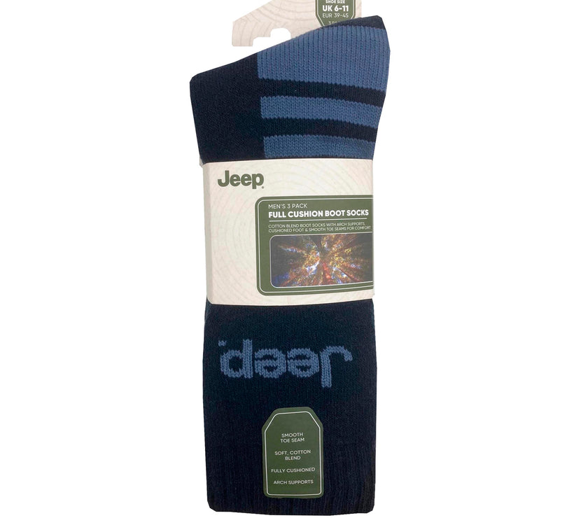 Men's 3 Pair Jeep Regenerated Cotton Boot Socks