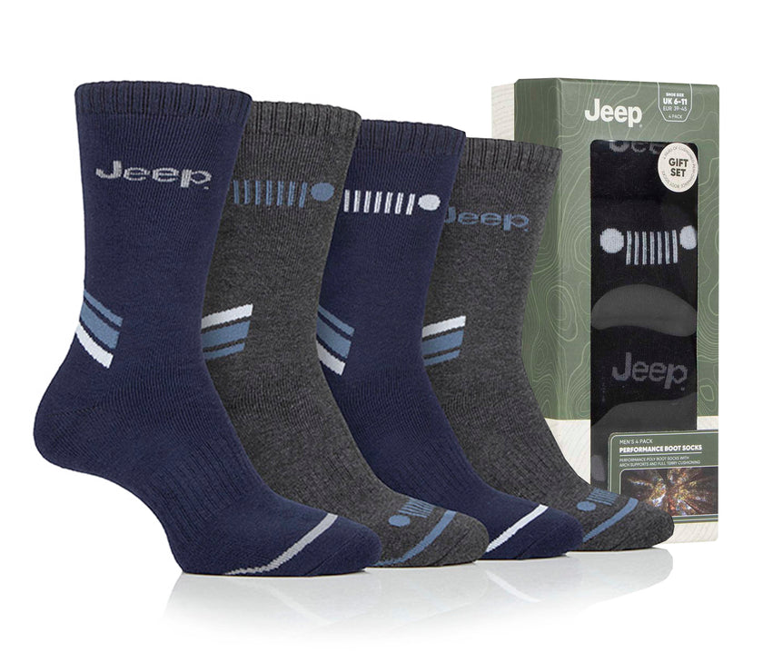 Men's 4 Pair Jeep Performance Boots Socks Gift Box