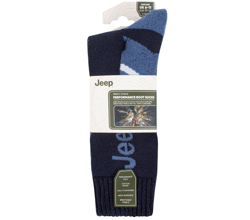 Men's 3 Pair Jeep Performance Cotton Blend Boot Socks