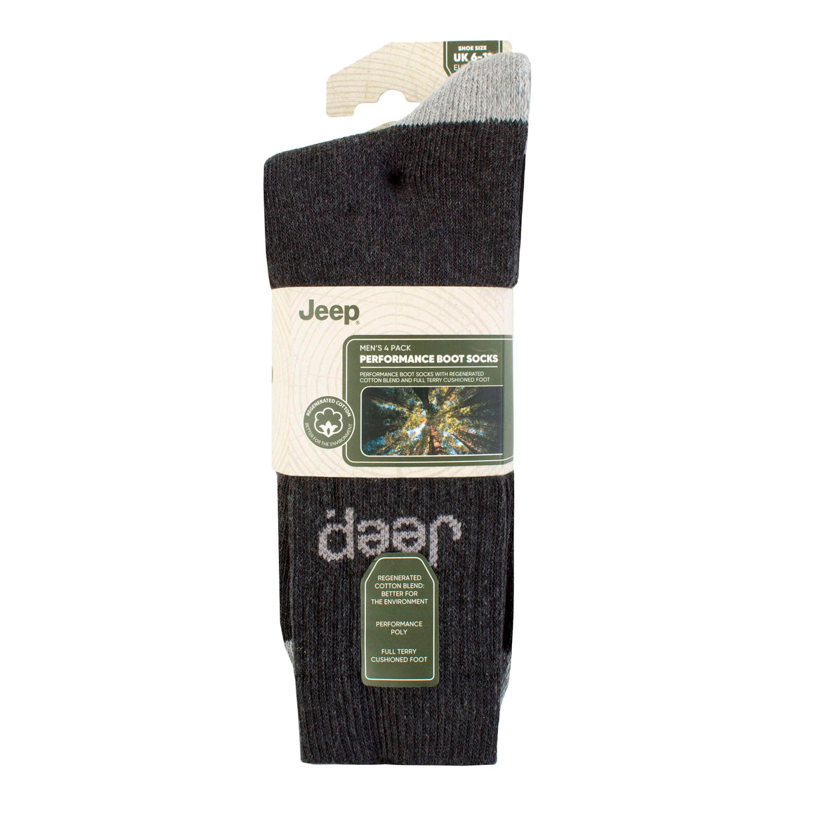 Men's 4 Pair Jeep Plain Regenerated Cotton Boot Socks