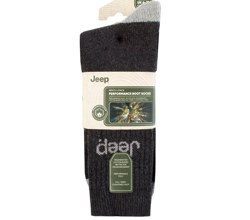 Men's 4 Pair Jeep Plain Regenerated Cotton Boot Socks