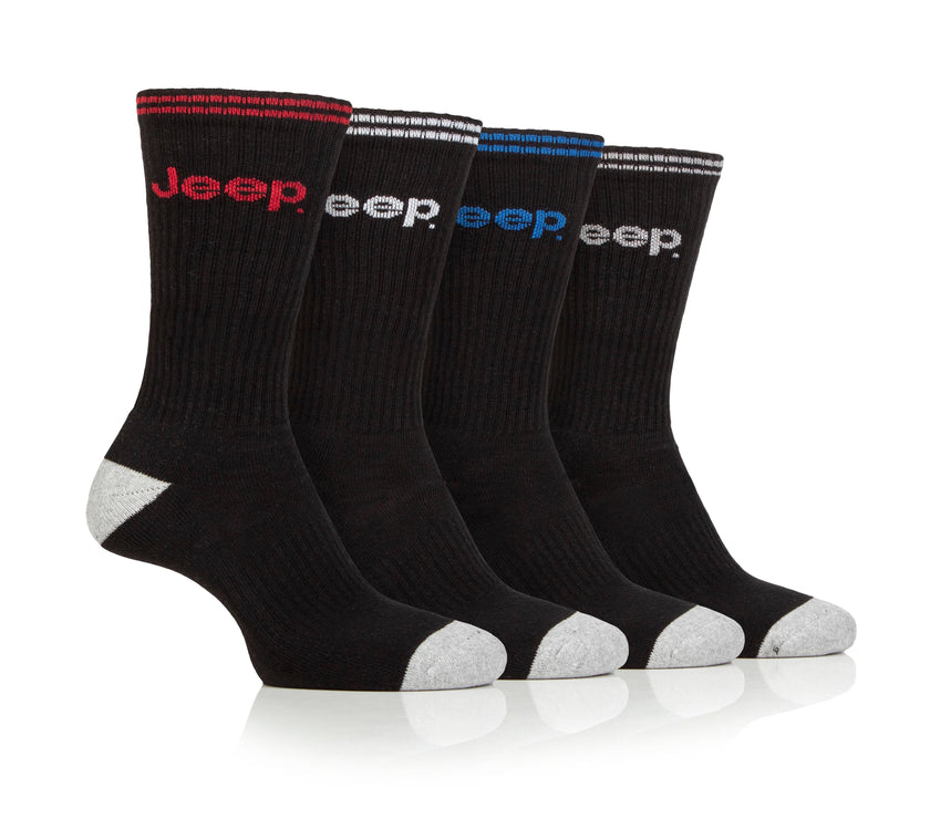 Men's 4 Pair Jeep Regenerated Cotton Crew Sports Socks