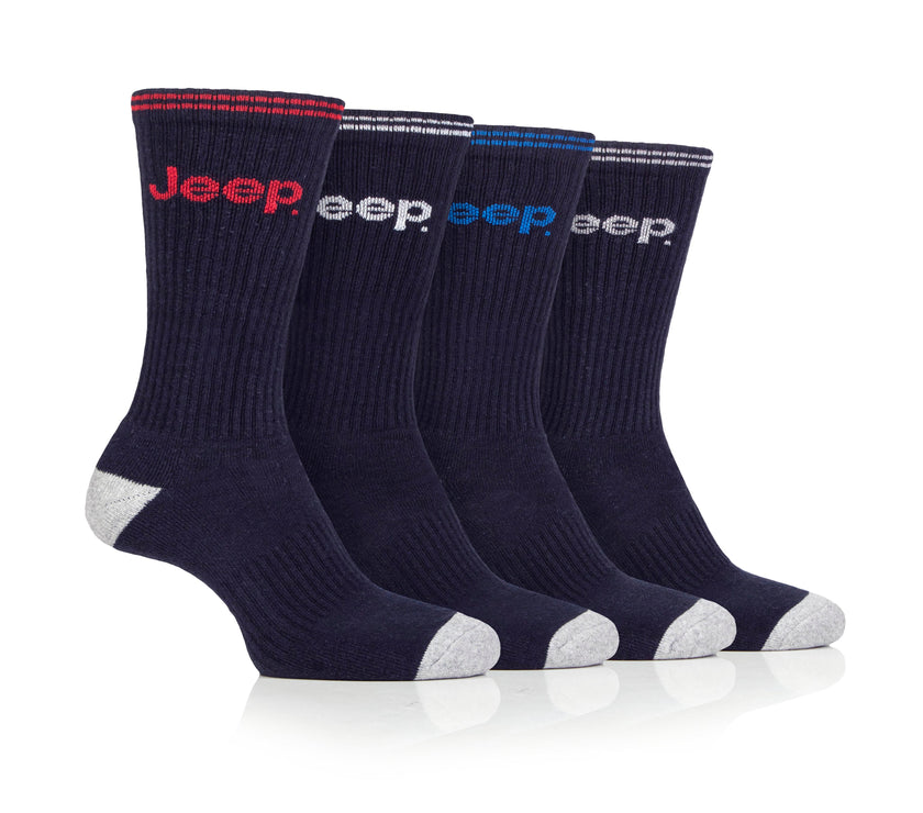 Men's 4 Pair Jeep Regenerated Cotton Crew Sports Socks