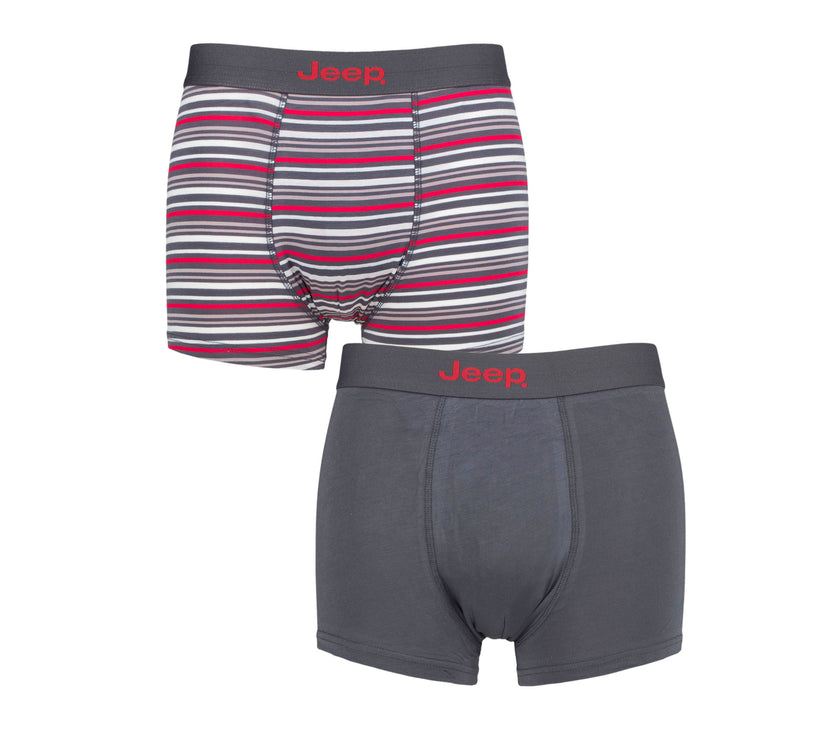 Men's 2 Pack Jeep Bamboo Stripe And Plain Fitted Trunks