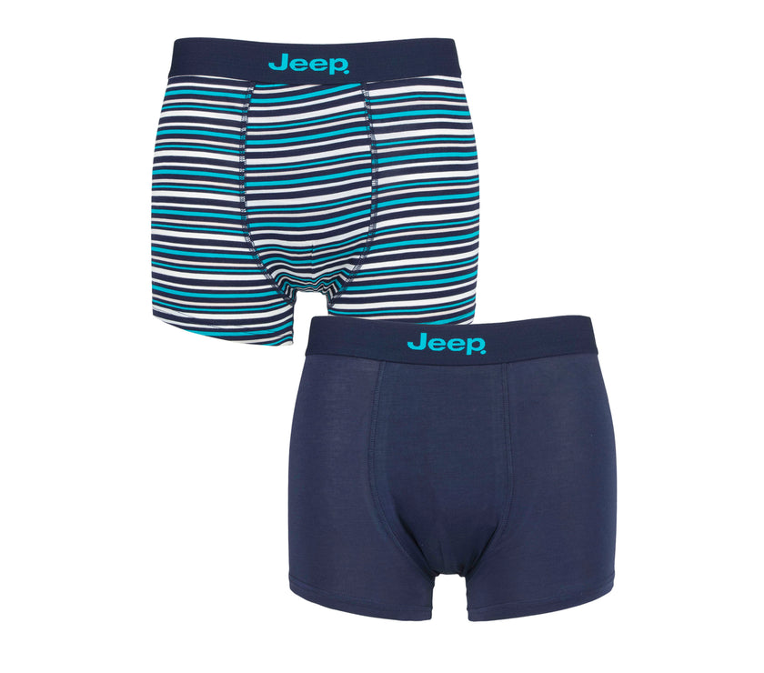 Men's 2 Pack Jeep Bamboo Stripe And Plain Fitted Trunks