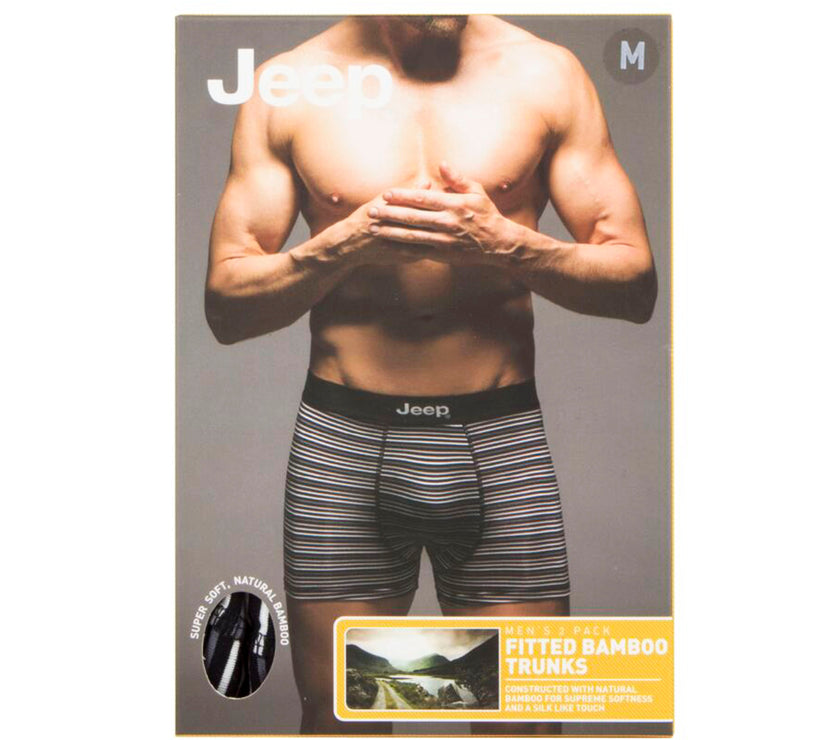 Men's 2 Pack Jeep Bamboo Stripe And Plain Fitted Trunks