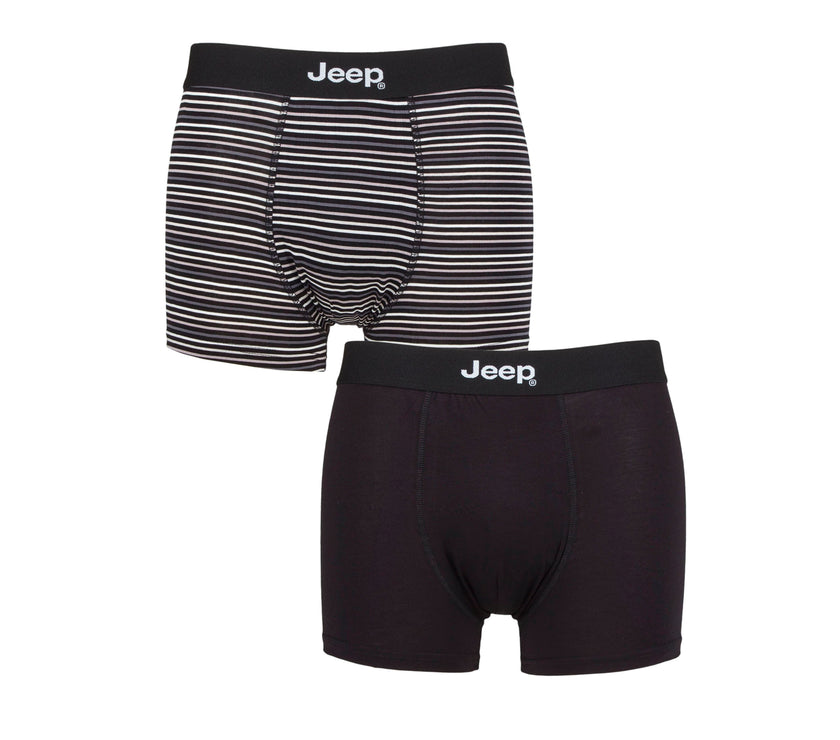 Men's 2 Pack Jeep Bamboo Stripe And Plain Fitted Trunks
