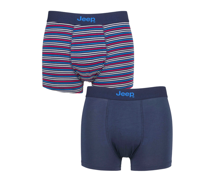 Men's 2 Pack Jeep Bamboo Stripe And Plain Fitted Trunks