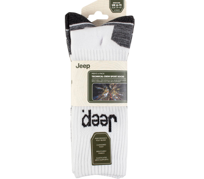 Men's 4 Pair Jeep Performance Technical Crew Sport Socks