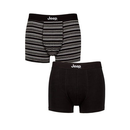 Men's 2 Pack Jeep Cotton Stripe And Plain Fitted Trunks