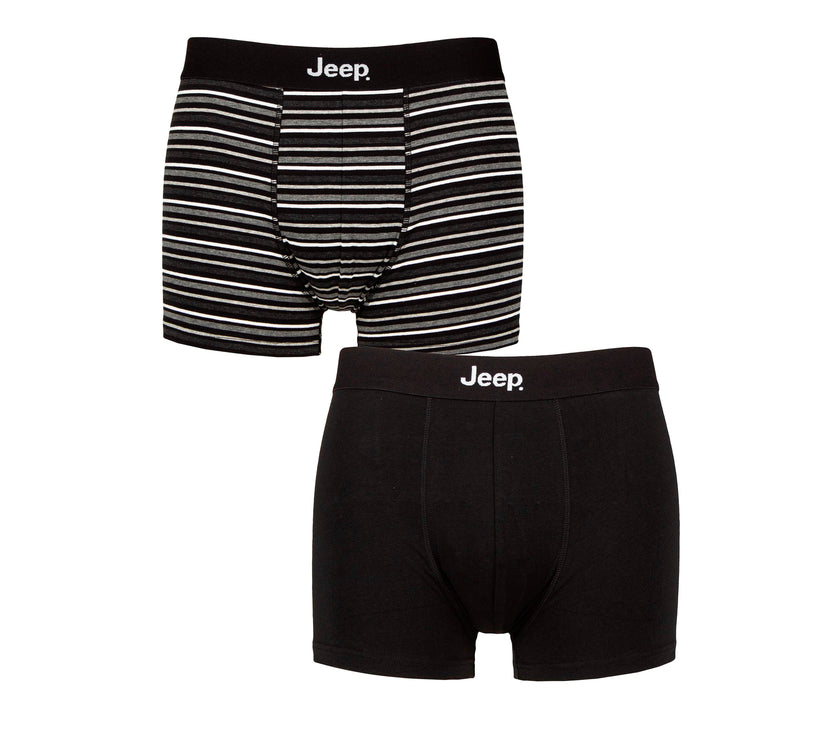 Men's 2 Pack Jeep Cotton Stripe And Plain Fitted Trunks