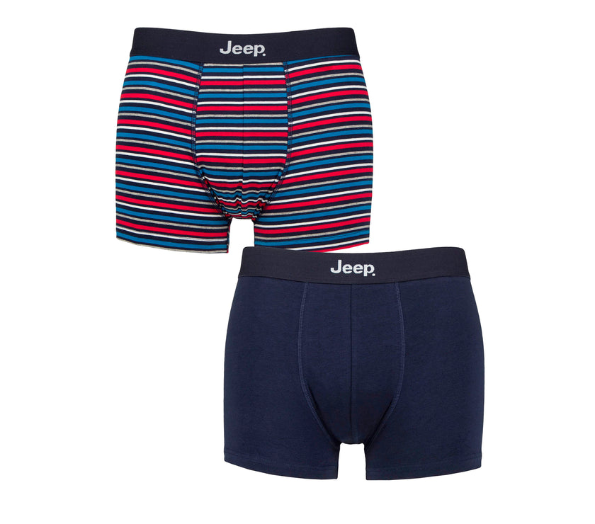 Men's 2 Pack Jeep Cotton Stripe And Plain Fitted Trunks