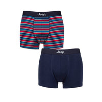 Men's 2 Pack Jeep Cotton Stripe And Plain Fitted Trunks