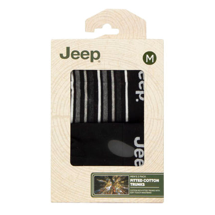 Men's 2 Pack Jeep Cotton Stripe And Plain Fitted Trunks
